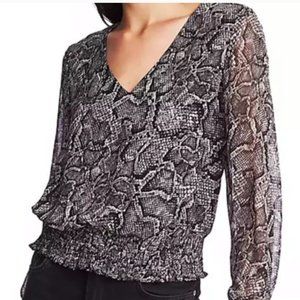 1.State Smocked Waist Snakeprint Blouse, Size M